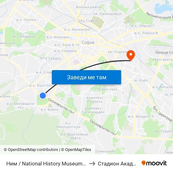 Ним / National History Museum (1464) to Стадион Академик map