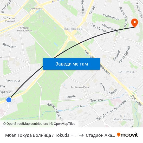 Мбал Токуда Болница / Tokuda Hospital (0206) to Стадион Академик map