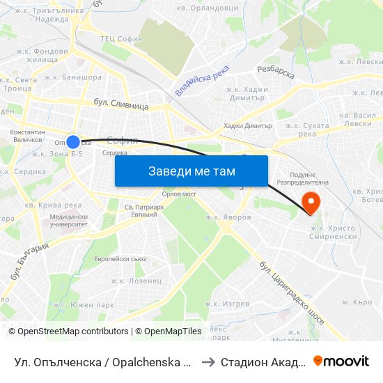 Ул. Опълченска / Opalchenska St. (2085) to Стадион Академик map