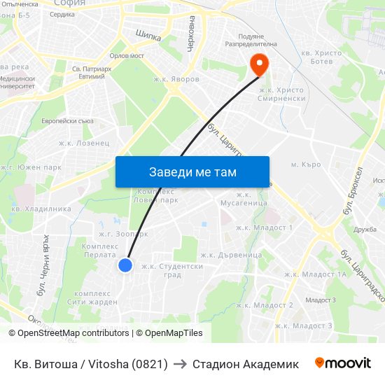 Кв. Витоша / Vitosha (0821) to Стадион Академик map