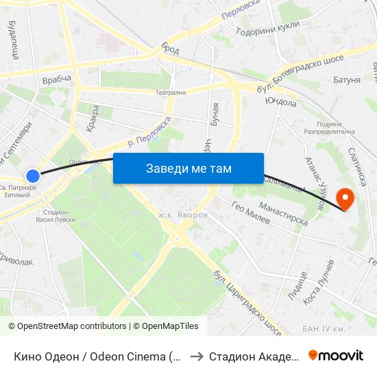 Кино Одеон / Odeon Cinema (0927) to Стадион Академик map