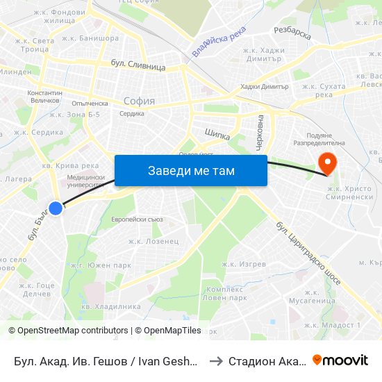 Бул. Акад. Ив. Гешов / Ivan Geshov Blvd. (2804) to Стадион Академик map