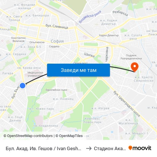 Бул. Акад. Ив. Гешов / Ivan Geshov Blvd. (0275) to Стадион Академик map