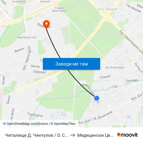 Читалище Д. Чинтулов / D. Chintulov Library (2366) to Медицински Център Авицена map