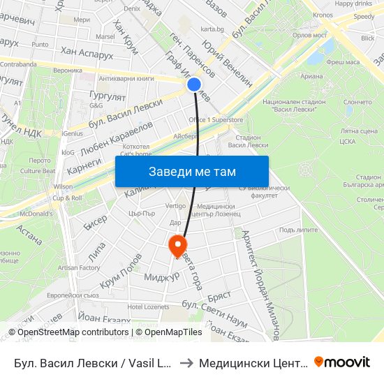 Бул. Васил Левски / Vasil Levski Blvd. (0300) to Медицински Център Авицена map