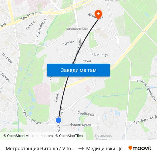 Метростанция Витоша / Vitosha Metro Station (2756) to Медицински Център Авицена map
