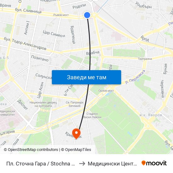 Пл. Сточна Гара / Stochna Gara Sq. (1311) to Медицински Център Авицена map