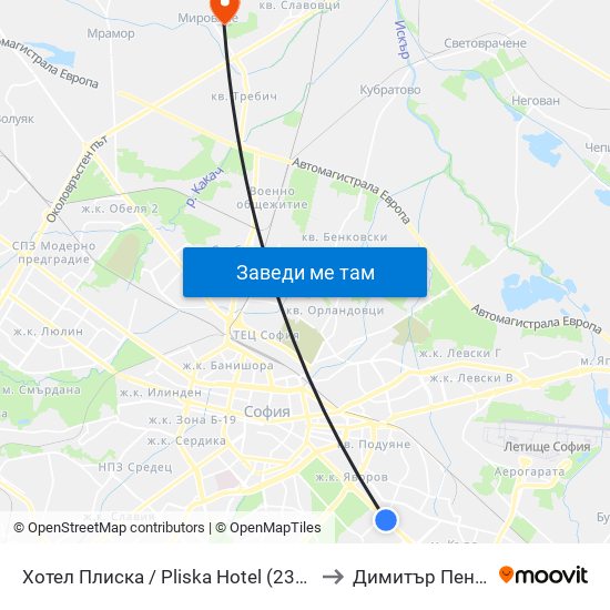 Хотел Плиска / Pliska Hotel (2326) to Димитър Пенев map