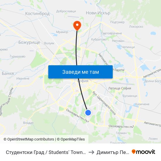 Студентски Град / Students' Town (2382) to Димитър Пенев map