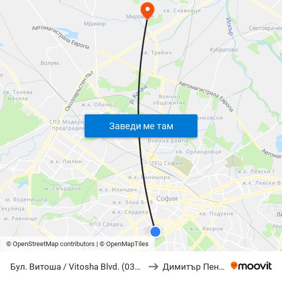 Бул. Витоша / Vitosha Blvd. (0302) to Димитър Пенев map