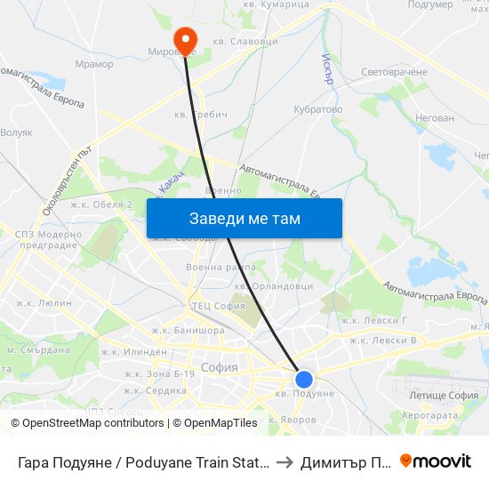 Гара Подуяне / Poduyane Train Station (0468) to Димитър Пенев map