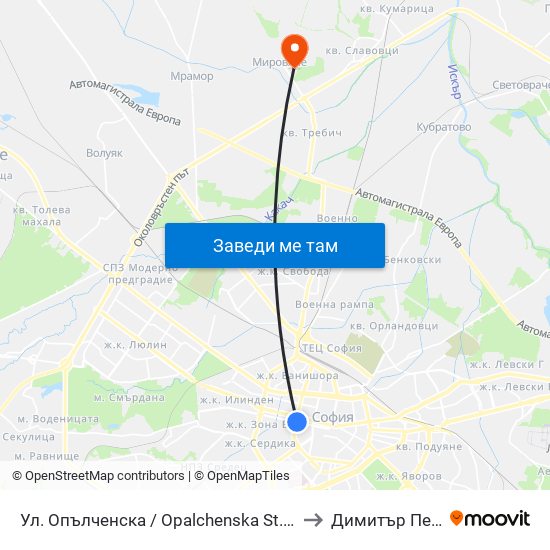 Ул. Опълченска / Opalchenska St. (2085) to Димитър Пенев map