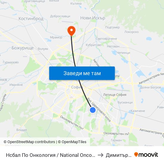 Нсбал По Онкология / National Oncology Hospital (0764) to Димитър Пенев map