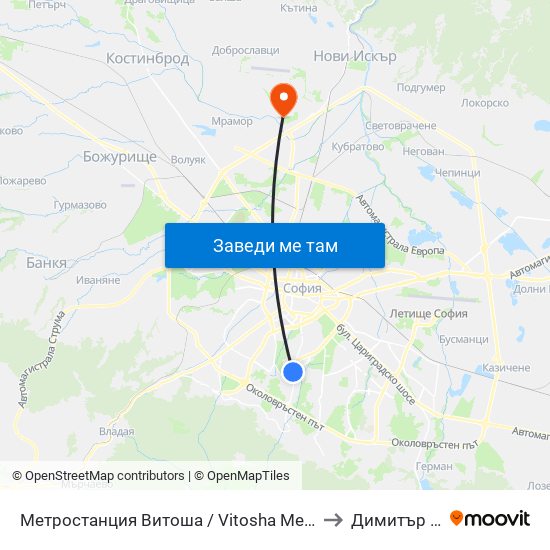 Метростанция Витоша / Vitosha Metro Station (2755) to Димитър Пенев map