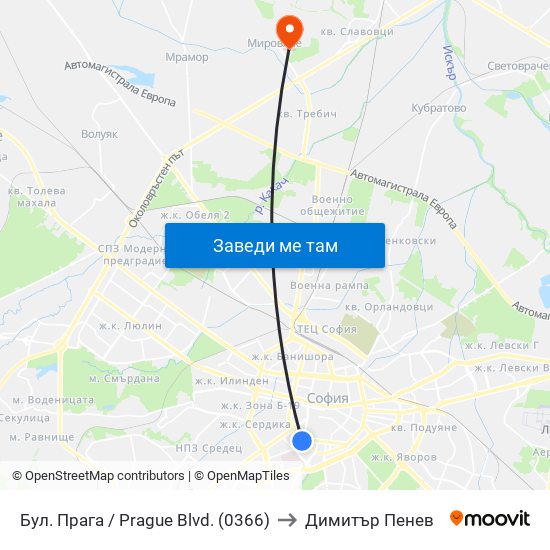 Бул. Прага / Prague Blvd. (0366) to Димитър Пенев map