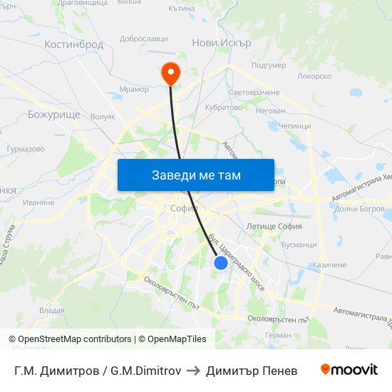 Г.М. Димитров / G.M.Dimitrov to Димитър Пенев map