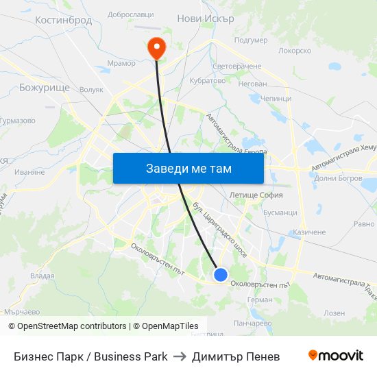 Бизнес Парк / Business Park to Димитър Пенев map