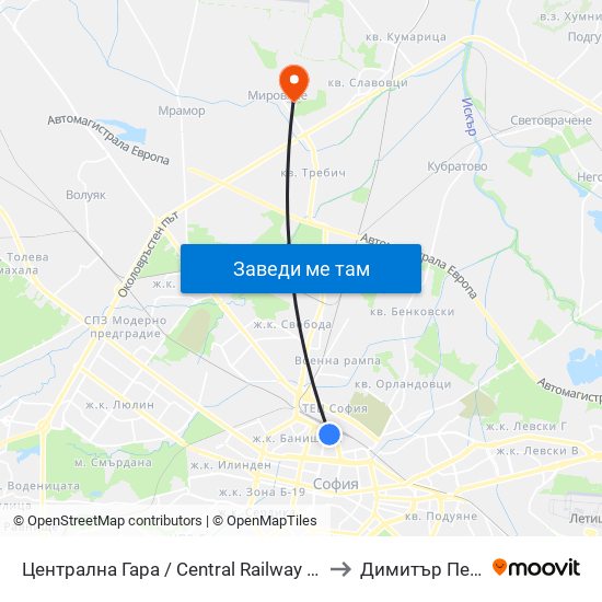 Централна Гара / Central Railway Station to Димитър Пенев map