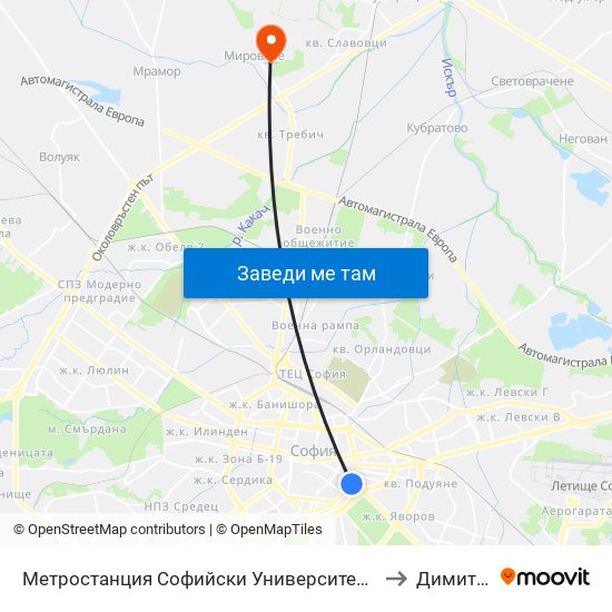Метростанция Софийски Университет / Sofia University Metro Station (2827) to Димитър Пенев map
