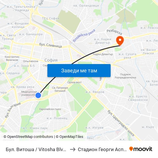 Бул. Витоша / Vitosha Blvd. (0302) to Стадион Георги Аспарухов map