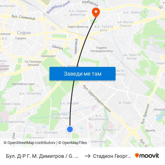 Бул. Д-Р Г. М. Димитров / G. M. Dimitrov Blvd. (0318) to Стадион Георги Аспарухов map