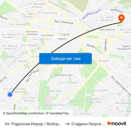 Ул. Родопски Извор / Rodopski Izvor St. (2730) to Стадион Георги Аспарухов map