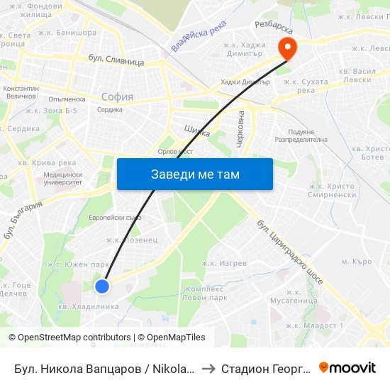 Бул. Никола Вапцаров / Nikola Vaptsarov Blvd. (0344) to Стадион Георги Аспарухов map