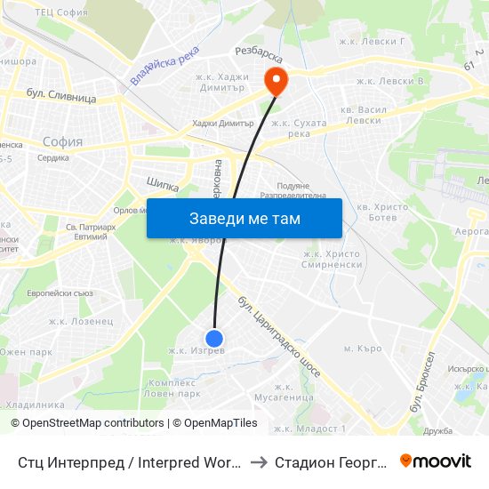 Стц Интерпред / Interpred World Trade Centre (1109) to Стадион Георги Аспарухов map