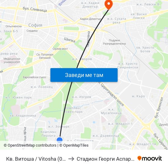 Кв. Витоша / Vitosha (0821) to Стадион Георги Аспарухов map