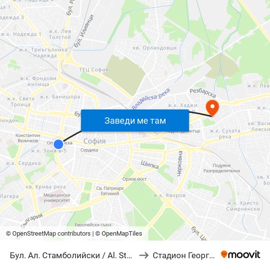 Бул. Ал. Стамболийски / Al. Stamboliyski Blvd. (0283) to Стадион Георги Аспарухов map
