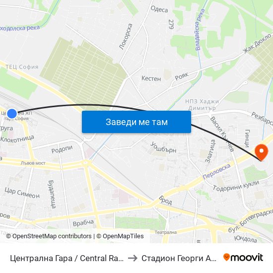 Централна Гара / Central Railway Station to Стадион Георги Аспарухов map