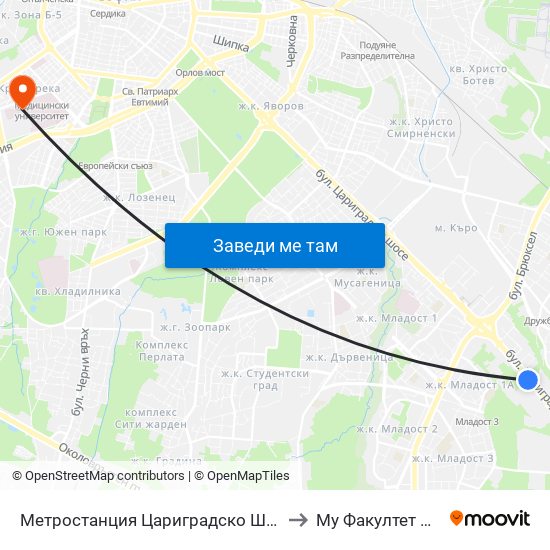 Метростанция Цариградско Шосе / Tsarigradsko Shosse Metro Station (1017) to Му Факултет По Дентална Медицина map