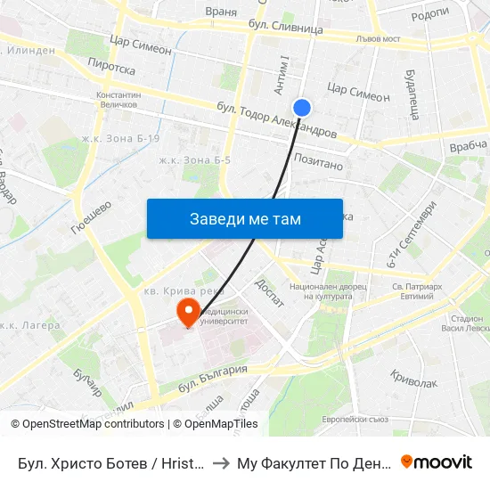 Бул. Христо Ботев / Hristo Botev Blvd. (0383) to Му Факултет По Дентална Медицина map