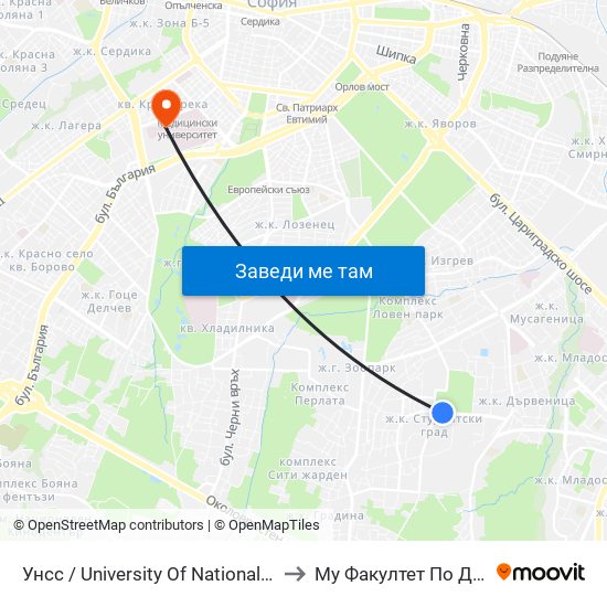 Унсс / University Of National And World Economy (1692) to Му Факултет По Дентална Медицина map