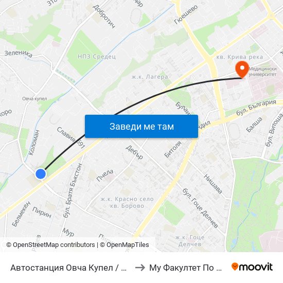 Автостанция Овча Купел / Ovcha Kupel Bus Station (2705) to Му Факултет По Дентална Медицина map