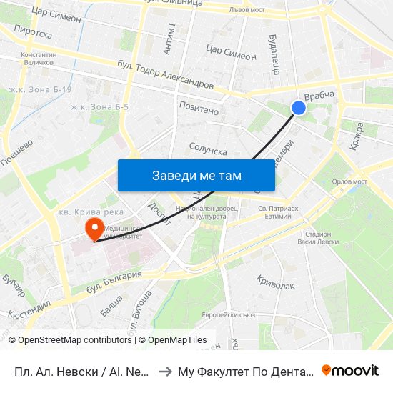 Пл. Ал. Невски / Al. Nevsky Sq. (1265) to Му Факултет По Дентална Медицина map