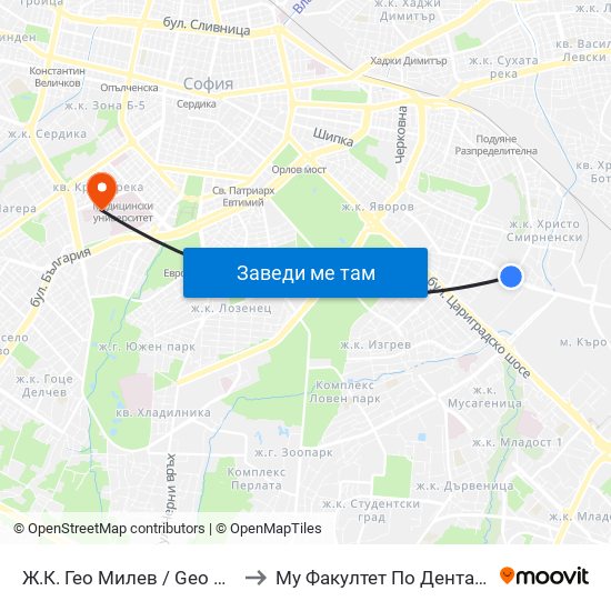 Ж.К. Гео Милев / Geo Milev Qr. (0595) to Му Факултет По Дентална Медицина map