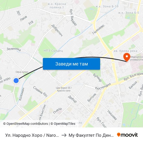 Ул. Народно Хоро / Narodno Horo St. (2054) to Му Факултет По Дентална Медицина map