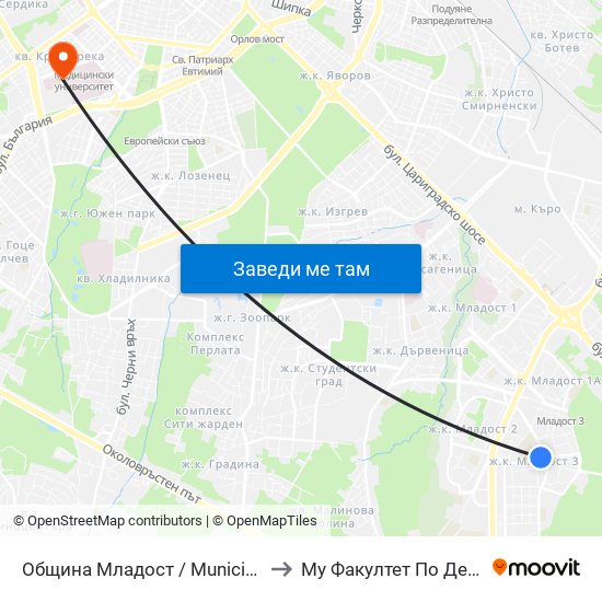 Община Младост / Municipality Of Mladost (0946) to Му Факултет По Дентална Медицина map