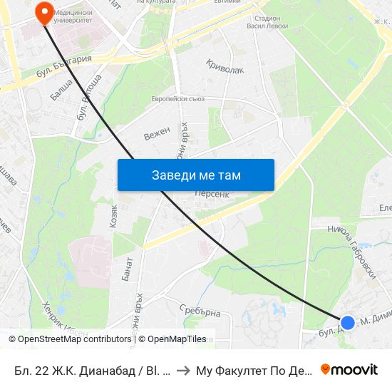 Бл. 22 Ж.К. Дианабад / Bl. 22, Dianabad Qr. (0123) to Му Факултет По Дентална Медицина map