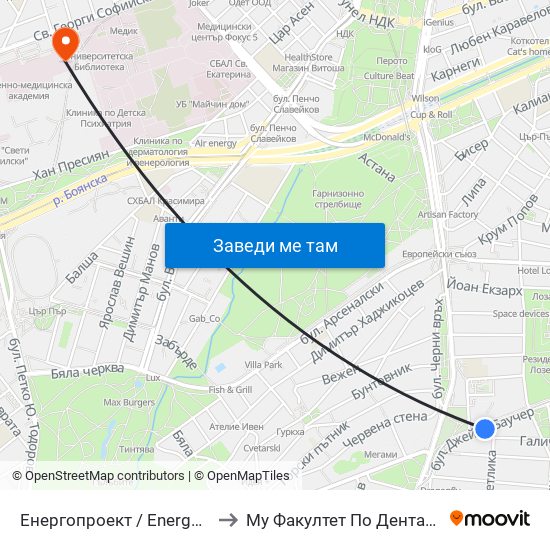 Енергопроект / Energoproekt (0575) to Му Факултет По Дентална Медицина map