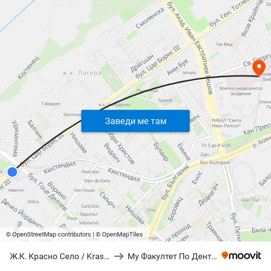 Ж.К. Красно Село / Krasno Selo Qr. (0638) to Му Факултет По Дентална Медицина map