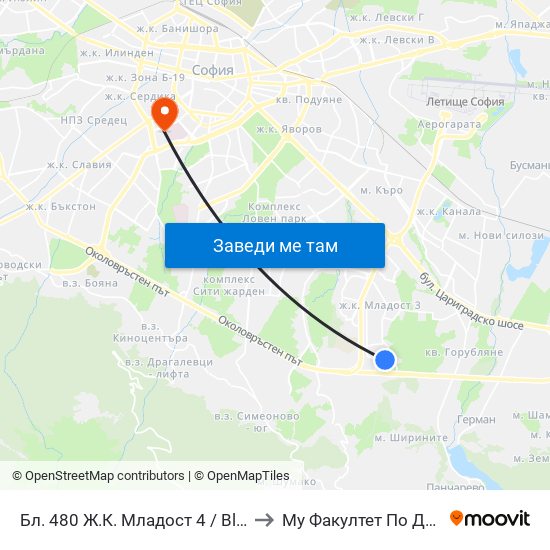 Бл. 480 Ж.К. Младост 4 / Bl. 480, Mladost 4 Qr. (2394) to Му Факултет По Дентална Медицина map