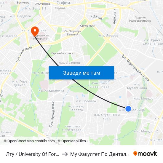 Лту / University Of Forestry (0614) to Му Факултет По Дентална Медицина map