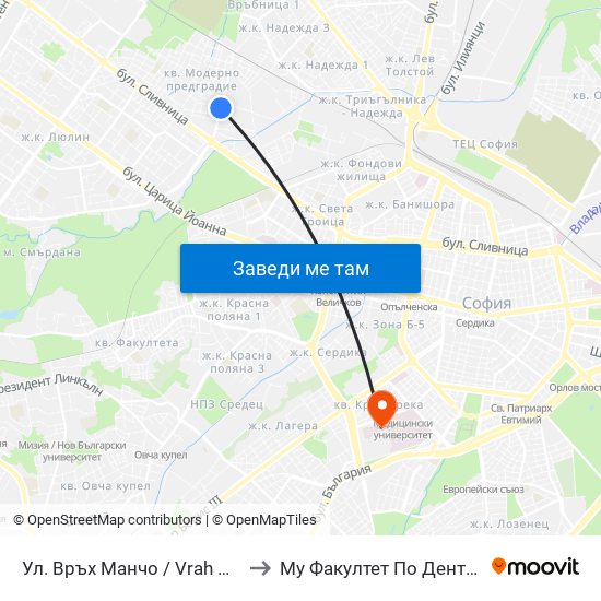 Ул. Връх Манчо / Vrah Mancho St. (1199) to Му Факултет По Дентална Медицина map