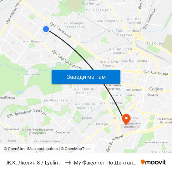Ж.К. Люлин 8 / Lyulin 8 Qr. (2397) to Му Факултет По Дентална Медицина map