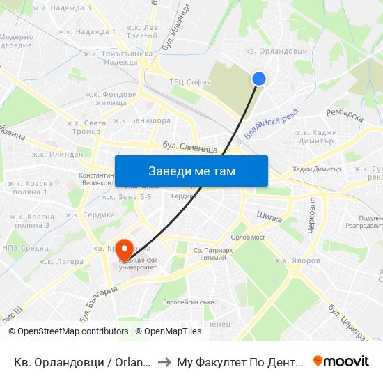 Кв. Орландовци / Orlandovtsi Qr. (0884) to Му Факултет По Дентална Медицина map