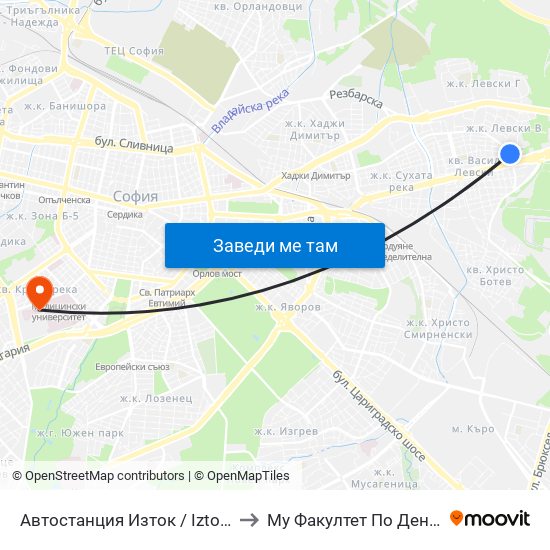 Автостанция Изток / Iztok Bus Station (2427) to Му Факултет По Дентална Медицина map