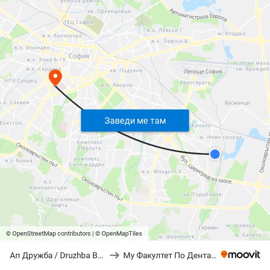 Ап Дружба / Druzhba Bus Depot (0077) to Му Факултет По Дентална Медицина map
