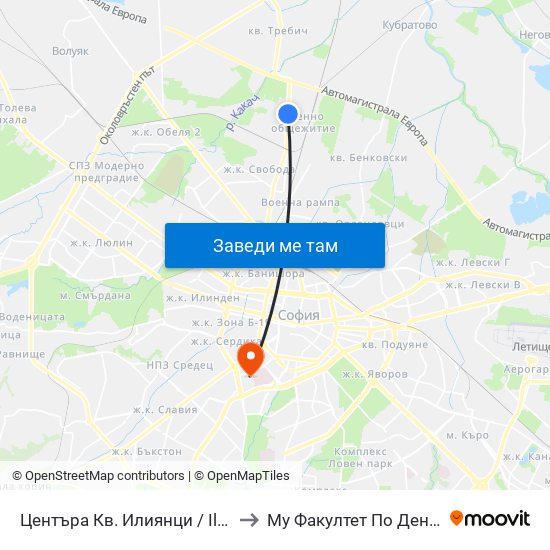 Центъра Кв. Илиянци / Iliyantsi Centre (0939) to Му Факултет По Дентална Медицина map